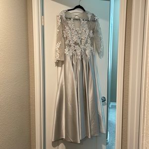 Mother-of-the-bride or special guest silver beaded dress.